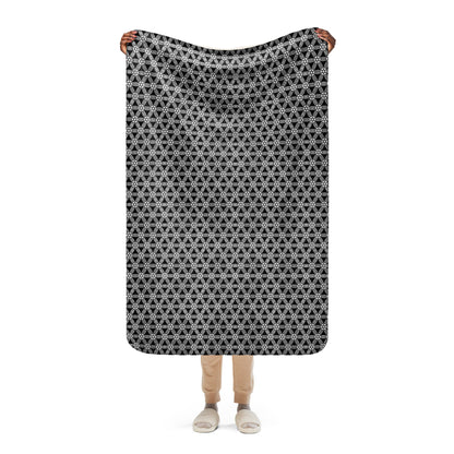 Flower Of Life | Sacred Geometry | Intricate Psychedelic Pattern | Distressed Silver Vintage Look | Warm Festival Throw | Sherpa blanket