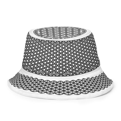 Sacred Geometry | Flower Of Life | Black and White 2 - sided Festival Hat | Psychedelic Pattern | Spiritual Gift |Reversible bucket hat