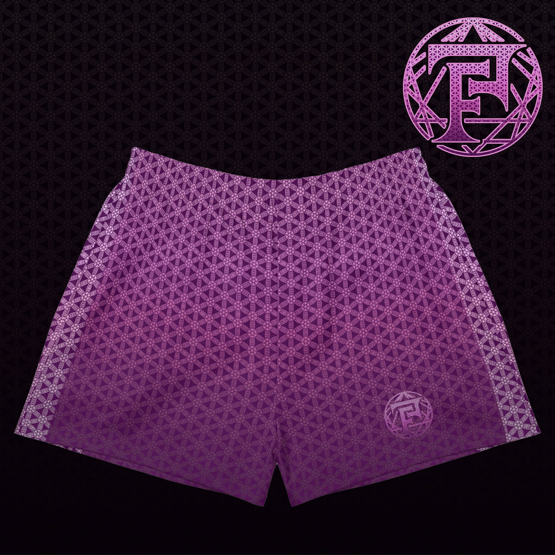 Flower Of Life | Sacred Geometry | Intricate Psychedelic Pattern | Gradient Pink | Festival Clothing | Women’s Recycled Athletic Shorts