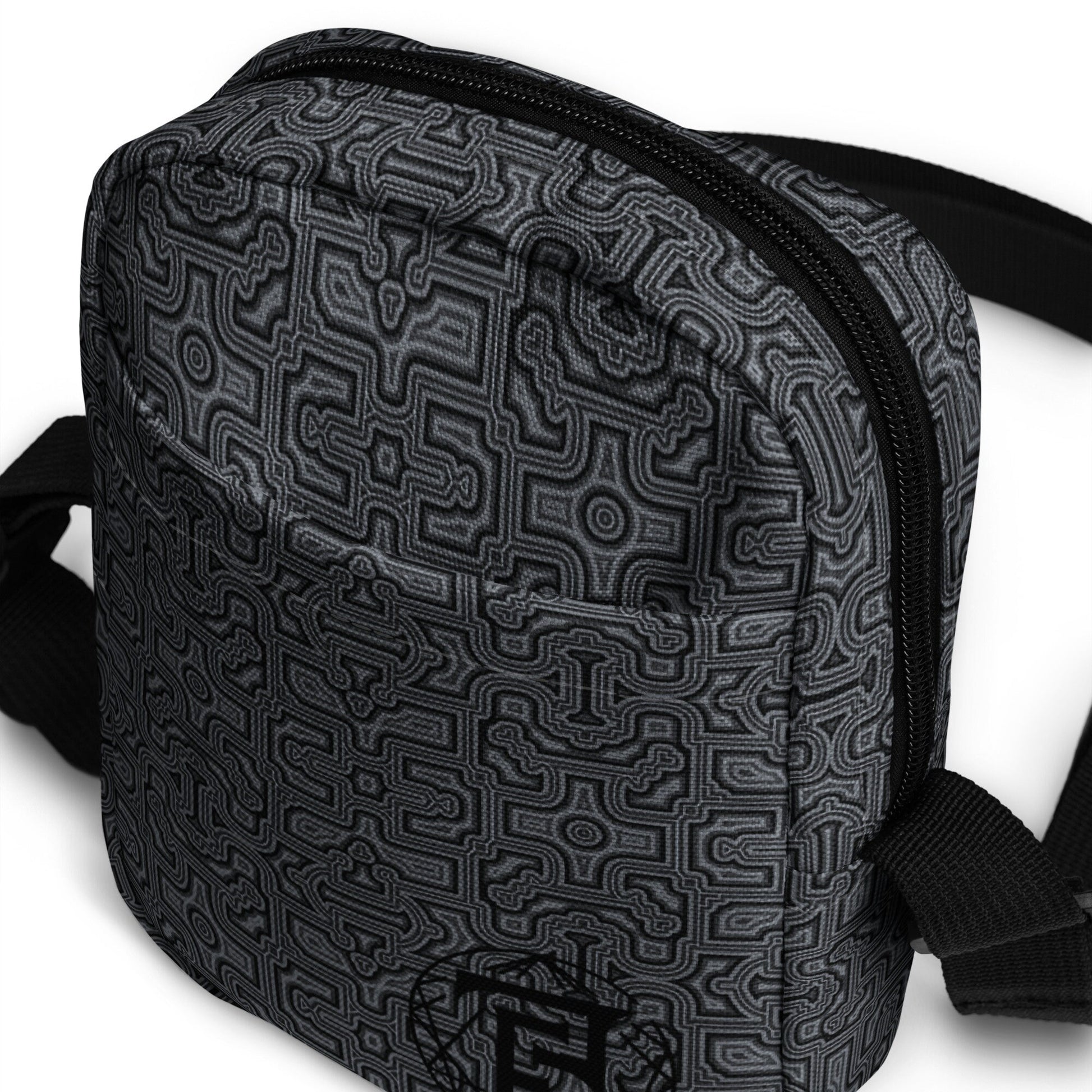 Shipibo Conibo Monochrome Pattern | Ayahuaska | Psychedelic Intricate Artwork | Sacred Geometry Festival Bag | Utility crossbody bag