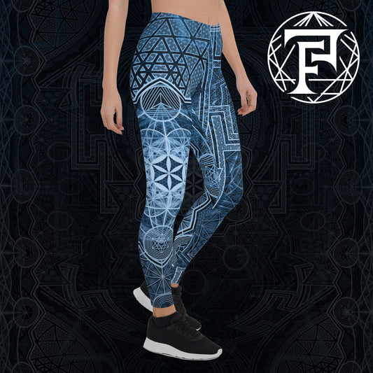 Sri Yantra | Blue Sacred Geometry Patterns | Flower Of Life | Metatrons Cube Clothing | Tree Of Life | Psychedelic Wear | Leggings