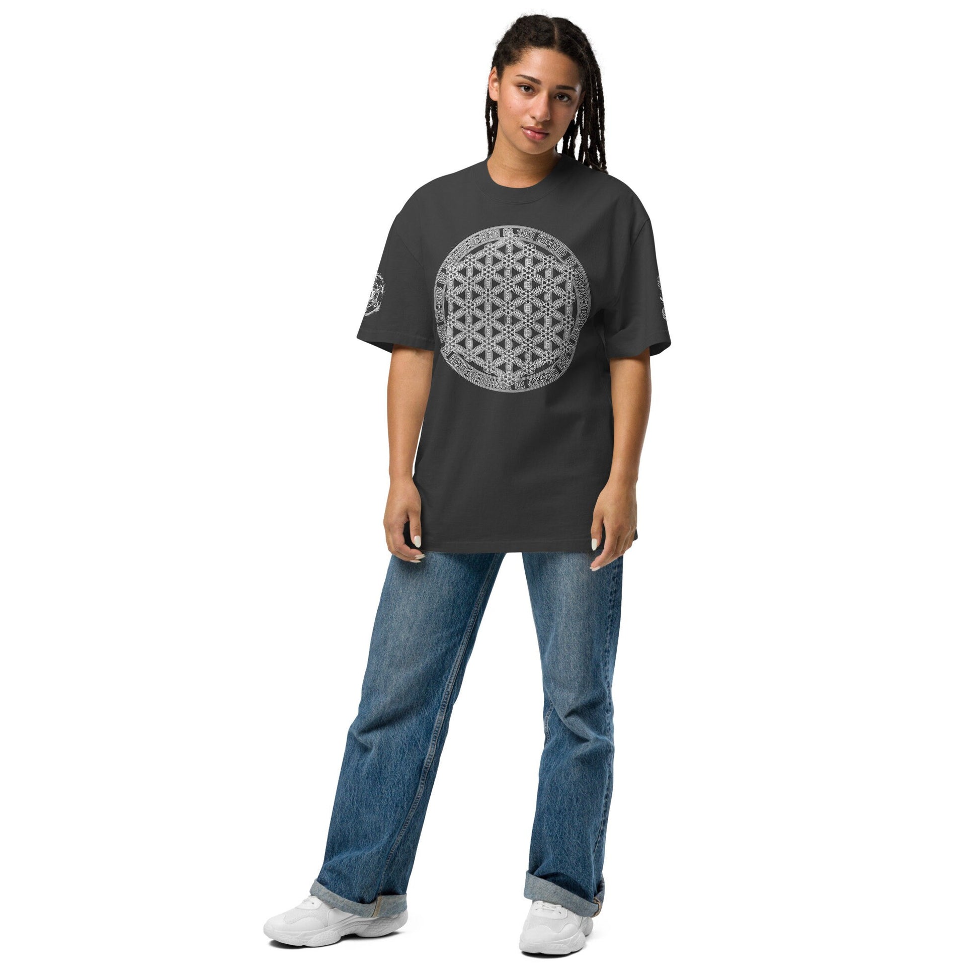 Sacred Geometry Art Wear | Psychedelic Festival Clothing | Intricate Esoteric Geometry | Ancient Occult Wisdom | Oversized faded t-shirt