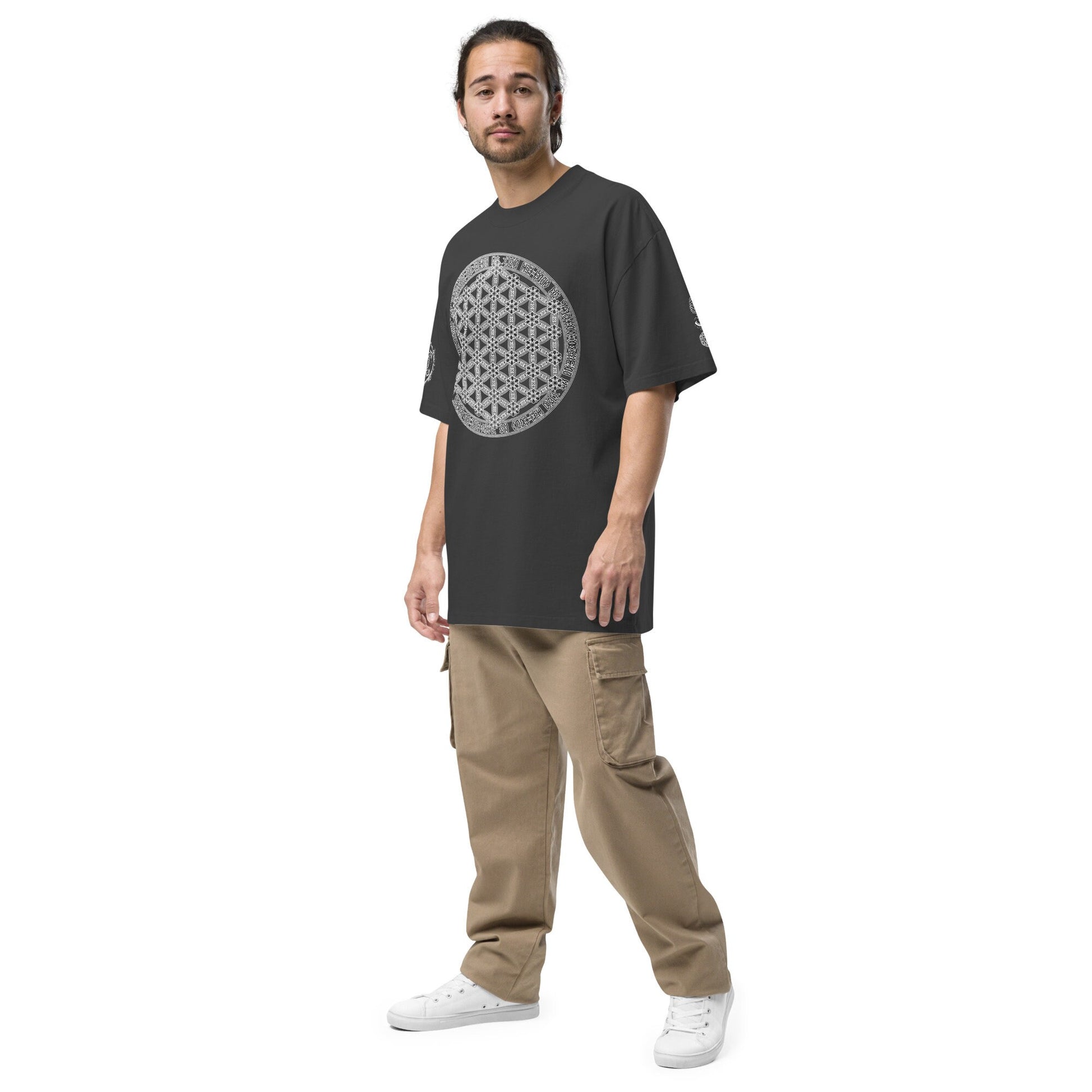 Sacred Geometry Art Wear | Psychedelic Festival Clothing | Intricate Esoteric Geometry | Ancient Occult Wisdom | Oversized faded t-shirt