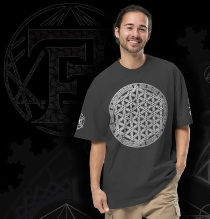 Sacred Geometry Art Wear | Psychedelic Festival Clothing | Intricate Esoteric Geometry | Ancient Occult Wisdom | Oversized faded t-shirt