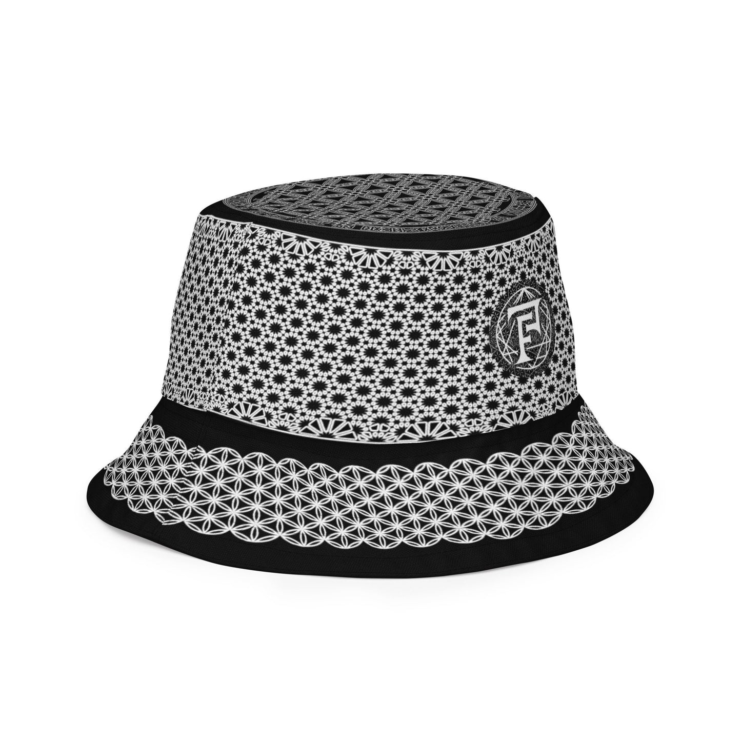 Sacred Geometry | Flower Of Life | Black and White 2 - sided Festival Hat | Psychedelic Pattern | Spiritual Gift |Reversible bucket hat