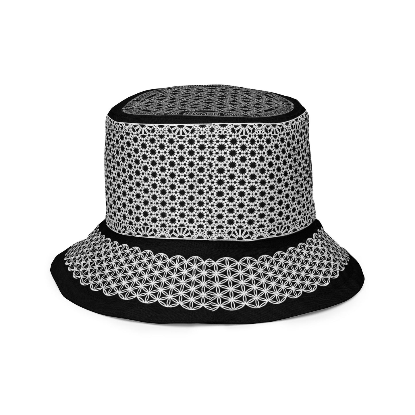 Sacred Geometry | Flower Of Life | Black and White 2 - sided Festival Hat | Psychedelic Pattern | Spiritual Gift |Reversible bucket hat