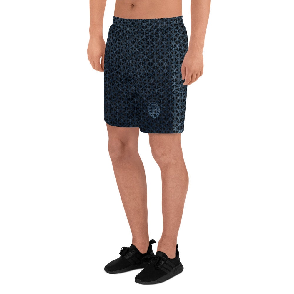 Flower Of Life | Sacred Geometry | Intricate Psychedelic Pattern | Gradient Blue | Festival Clothing | Men&#39;s Recycled Athletic Shorts