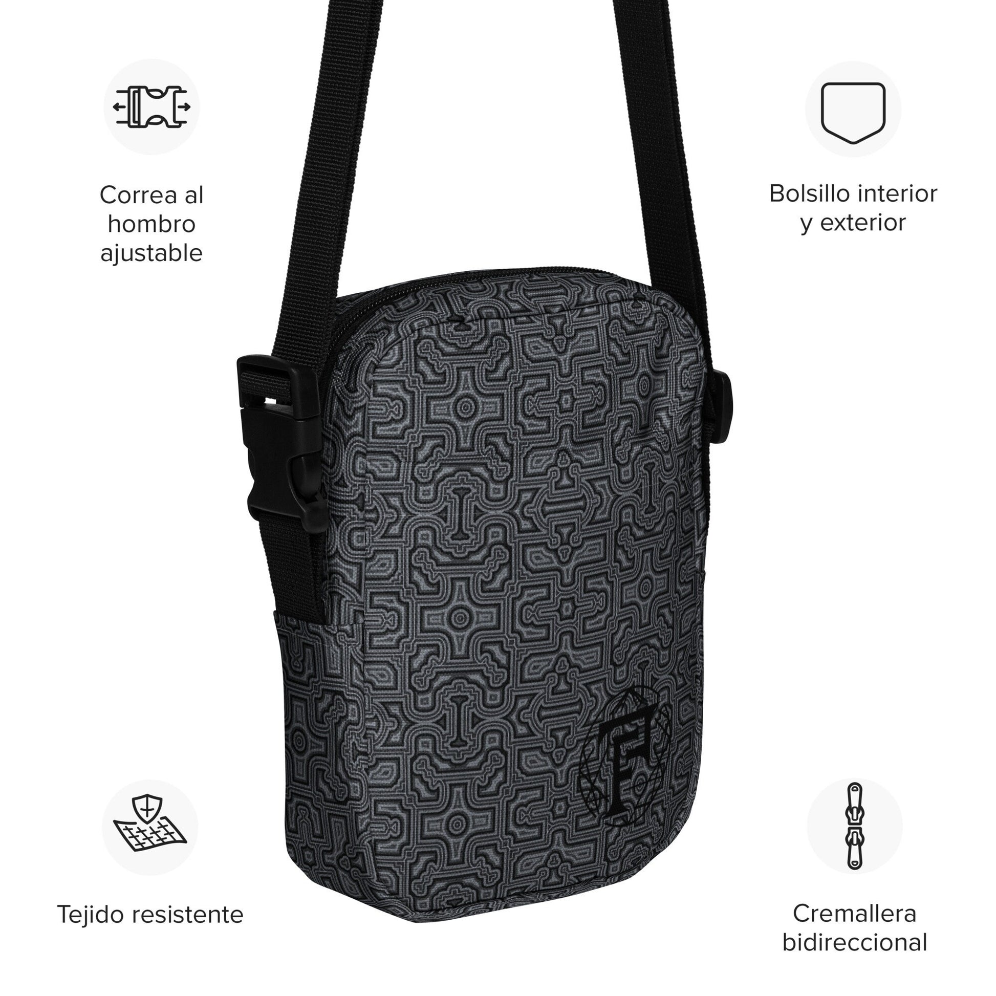 Shipibo Conibo Monochrome Pattern | Ayahuaska | Psychedelic Intricate Artwork | Sacred Geometry Festival Bag | Utility crossbody bag