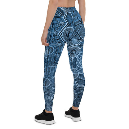 Sri Yantra | Blue Sacred Geometry Patterns | Flower Of Life | Metatrons Cube Clothing | Tree Of Life | Psychedelic Wear | Leggings