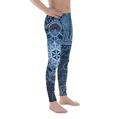 Sri Yantra | Blue Sacred Geometry Patterns | Flower Of Life | Metatrons Cube Clothing | Tree Of Life | Psychedelic Wear | Men&#39;s Leggings