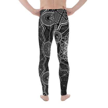 64 Tetrahedron | Sacred Geometry | Merkabah | Flower Of Life | B&W Metatron&#39;s Cube | Vector Equilibrium | Psychedelic Men&#39;s Leggings