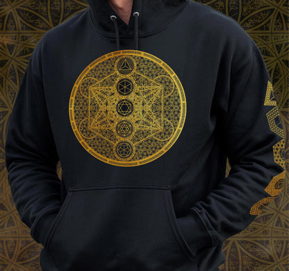 Metatron's Cube | Platonic Solids | Flower Of Life | Sacred Geometry Hoodie | Psychedelic Geometric Pattern | Crystal Grid Unisex Hoodie