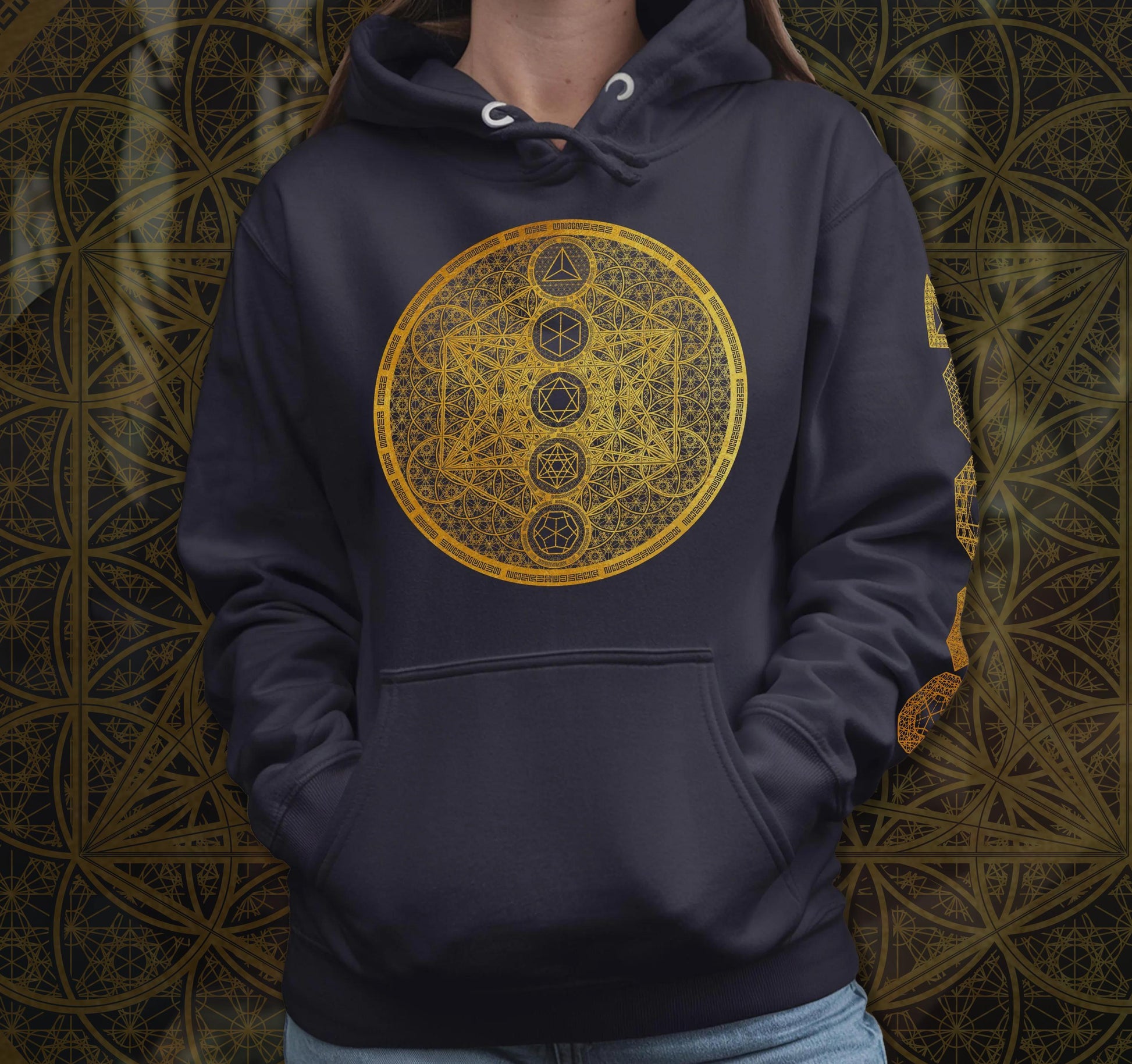 Metatron's Cube | Platonic Solids | Flower Of Life | Sacred Geometry Hoodie | Psychedelic Geometric Pattern | Crystal Grid Unisex Hoodie