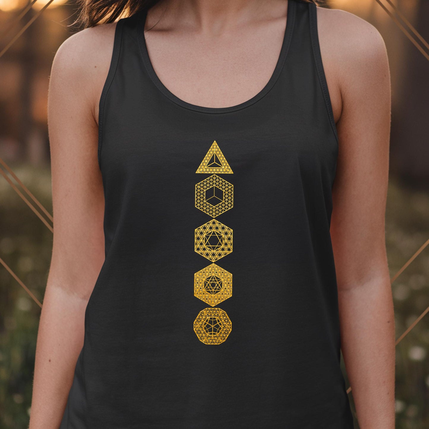 Platonic Solids Sacred Geometry Gold Unisex Tank