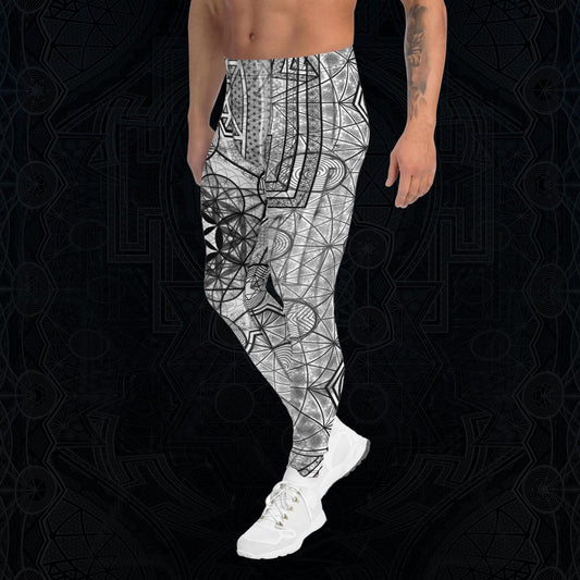 64 Tetrahedron | Sacred Geometry | Merkabah | Flower Of Life | Metatron's Cube | Vector Equilibrium | W&B Psychedelic Men's Leggings