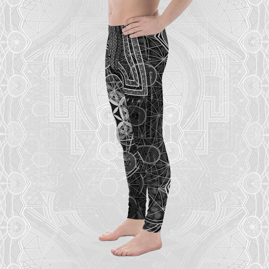 64 Tetrahedron | Sacred Geometry | Merkabah | Flower Of Life | B&W Metatron's Cube | Vector Equilibrium | Psychedelic Men's Leggings