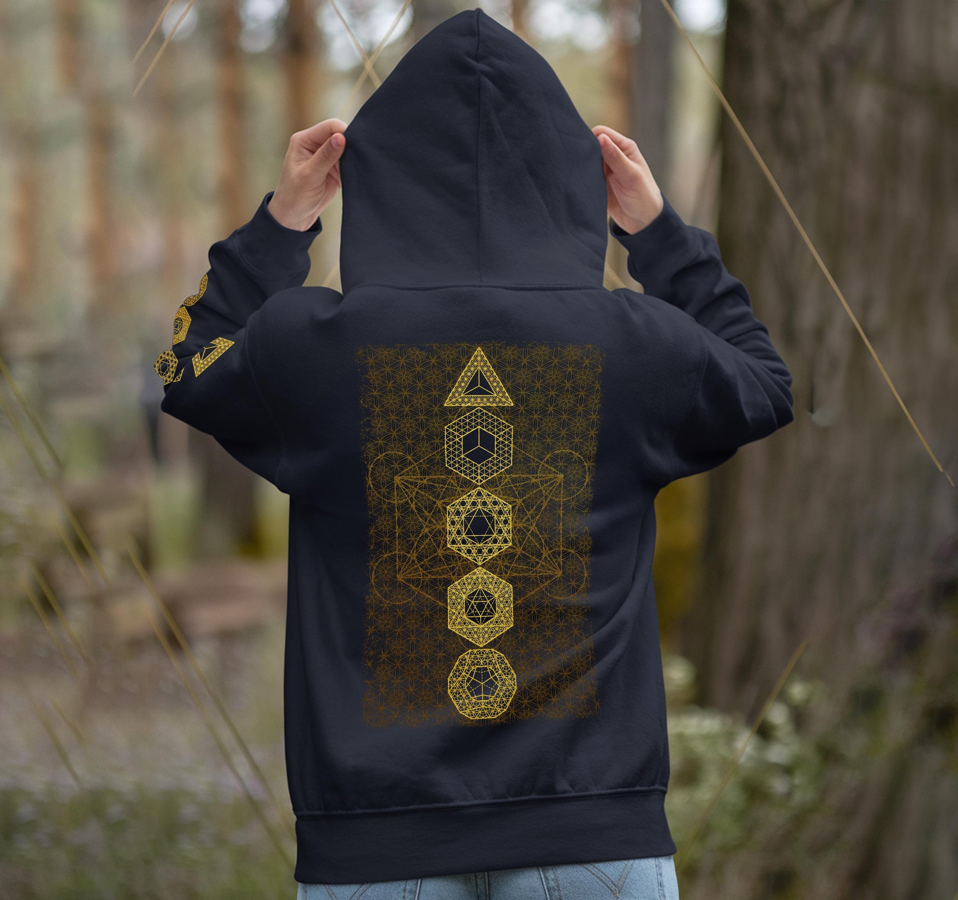 Metatron's Cube | Platonic Solids | Flower Of Life | Sacred Geometry Hoodie | Psychedelic Geometric Pattern | Crystal Grid Unisex Hoodie