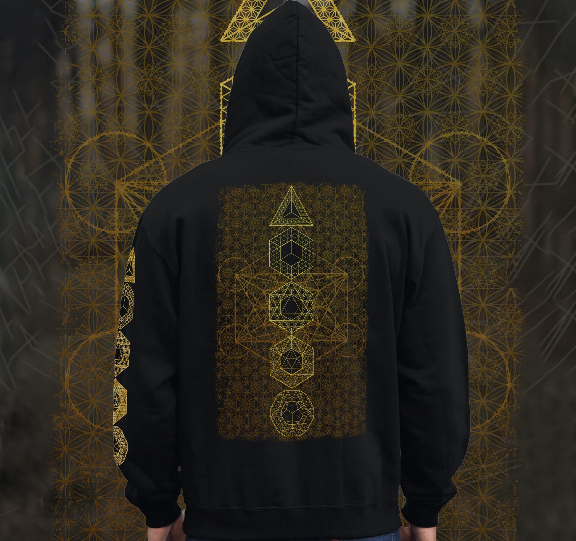 Metatron's Cube | Platonic Solids | Flower Of Life | Sacred Geometry Hoodie | Psychedelic Geometric Pattern | Crystal Grid Unisex Hoodie