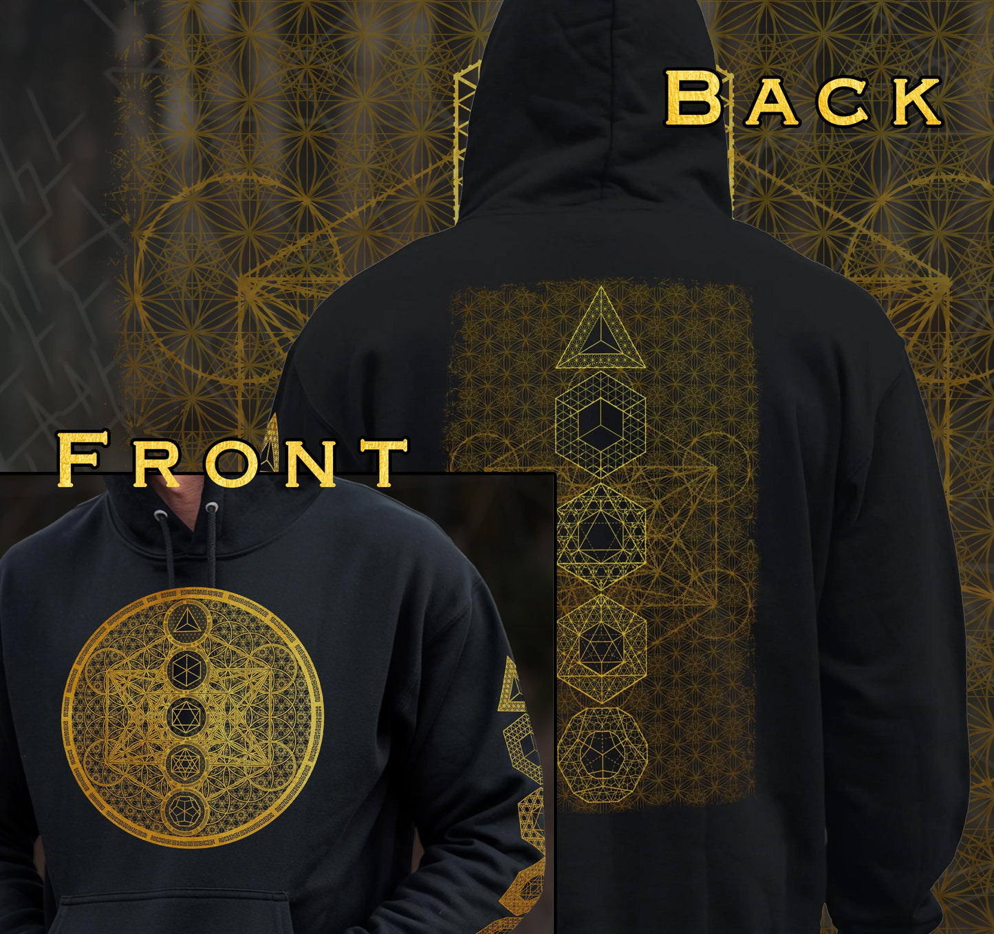 Metatron's Cube | Platonic Solids | Flower Of Life | Sacred Geometry Hoodie | Psychedelic Geometric Pattern | Crystal Grid Unisex Hoodie