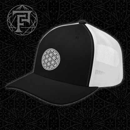 Flower Of Life | Festival Clothing | Spiritual Gift | Sacred Geometry | Psychedelic Hat | Embroidered Trucker Cap