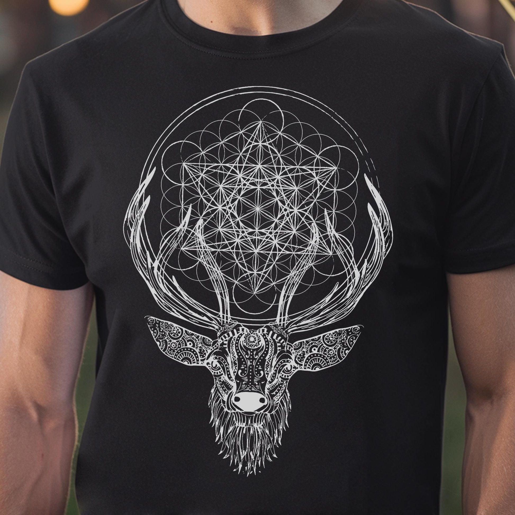 Ornate Deer Metatron's Cube Unisex T-Shirt