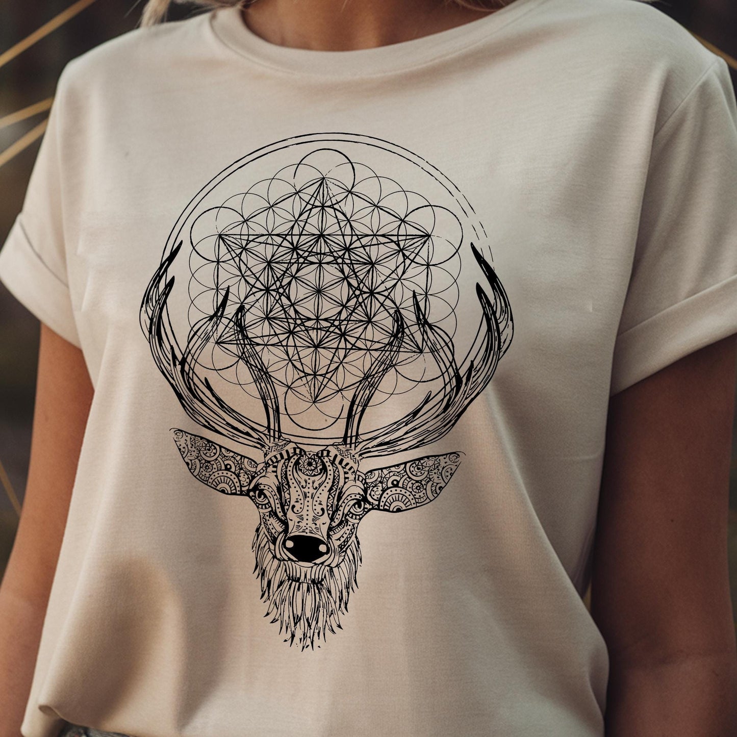 Ornate Deer Metatron's Cube Unisex T-Shirt