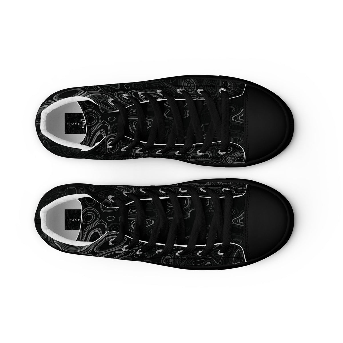 Psychedelic High Top Shoes, Surreal Waveform Face Pattern, Trippy Festival Sneakers