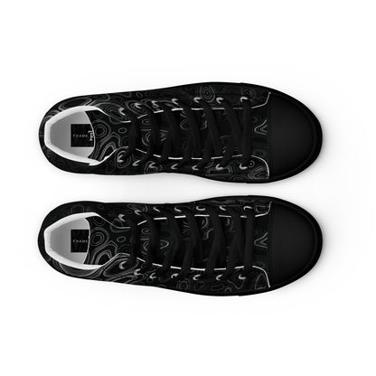 Psychedelic High Top Shoes, Surreal Waveform Face Pattern, Trippy Festival Sneakers