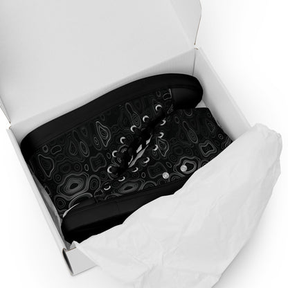 Psychedelic High Top Shoes, Surreal Waveform Face Pattern, Trippy Festival Sneakers