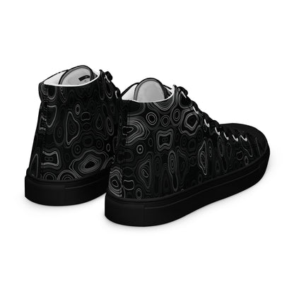 Psychedelic High Top Shoes, Surreal Waveform Face Pattern, Trippy Festival Sneakers