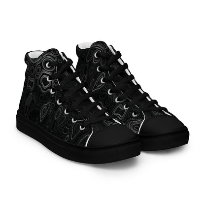 Psychedelic High Top Shoes, Surreal Waveform Face Pattern, Trippy Festival Sneakers