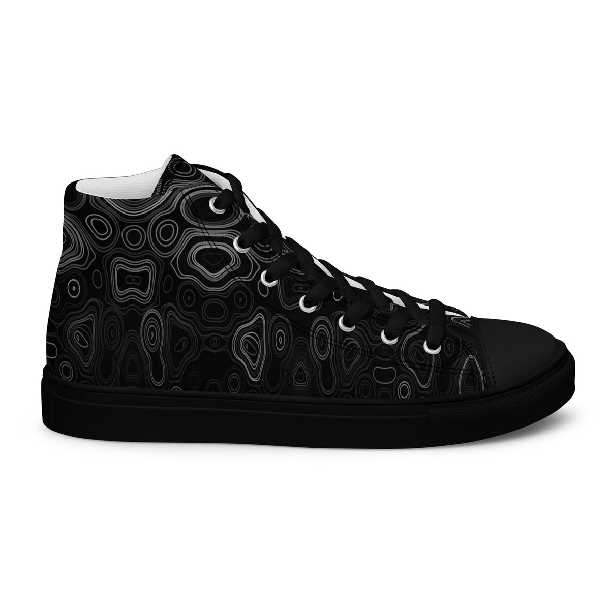 Psychedelic High Top Shoes, Surreal Waveform Face Pattern, Trippy Festival Sneakers