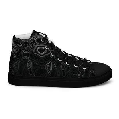 Psychedelic High Top Shoes, Surreal Waveform Face Pattern, Trippy Festival Sneakers