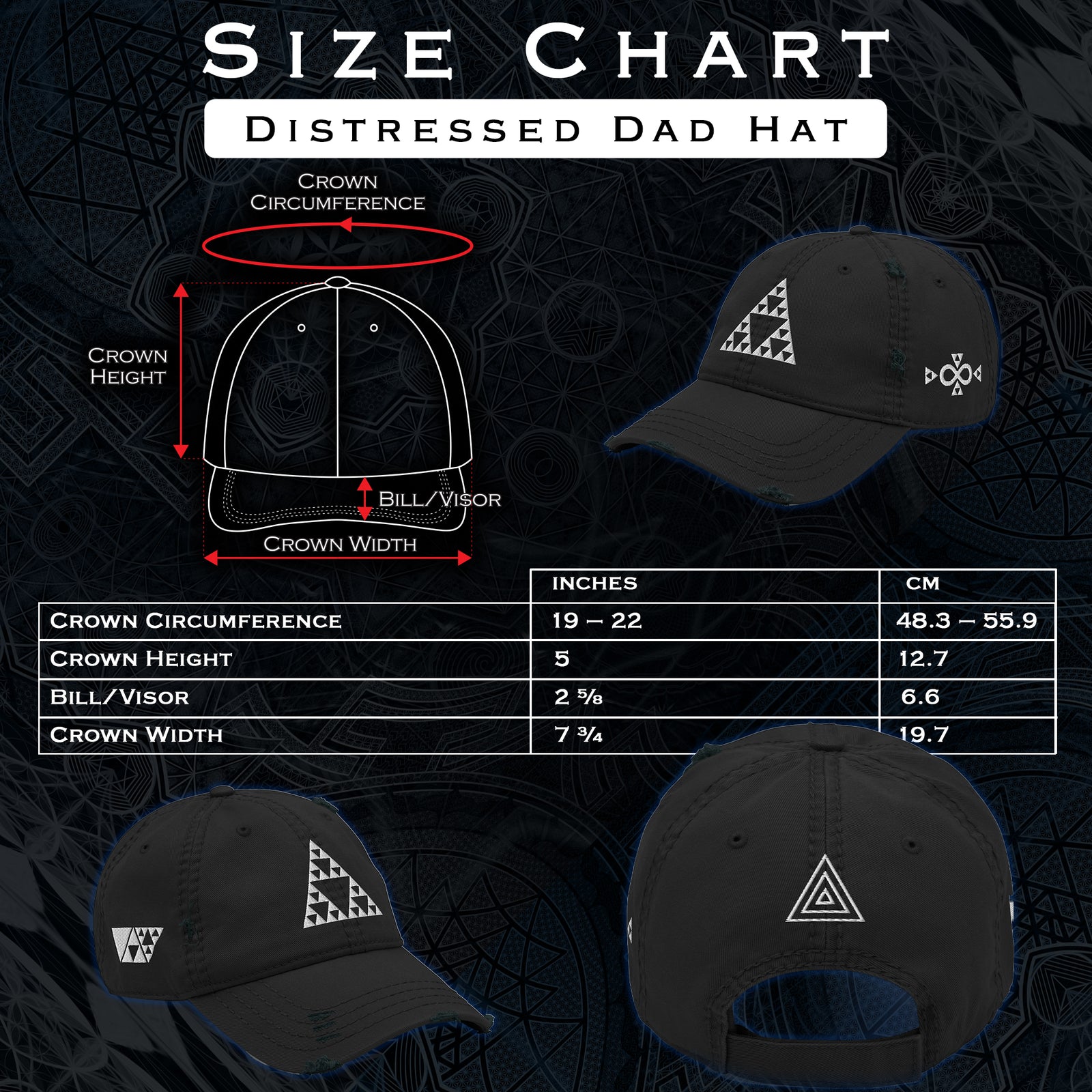 Size chart for SIerpinski Recursive Distressed Hat