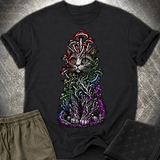 Trippy Mushroom Cat T-Shirt - Trippy Mushroom Cat Comfort T-Shirt - Black