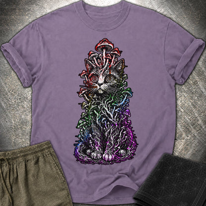 Trippy Mushroom Cat T-Shirt - Trippy Mushroom Cat Comfort T-Shirt - Grape