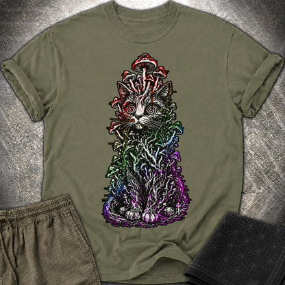 Trippy Mushroom Cat T-Shirt - Trippy Mushroom Cat Comfort T-Shirt - Sage