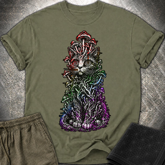 Trippy Mushroom Cat T-Shirt - Trippy Mushroom Cat Comfort T-Shirt - Sage