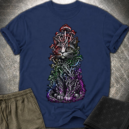 Trippy Mushroom Cat T-Shirt - Trippy Mushroom Cat Comfort T-Shirt - True Navy