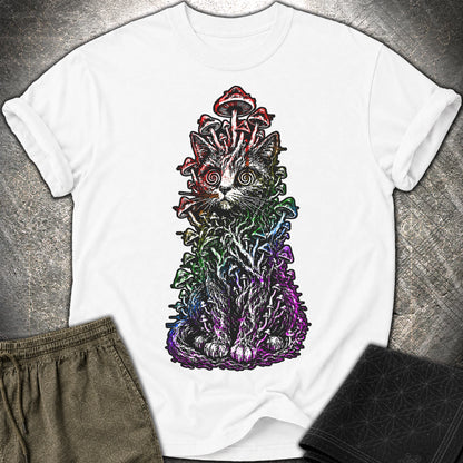 Trippy Mushroom Cat T-Shirt - Trippy Mushroom Cat Comfort T-Shirt - White