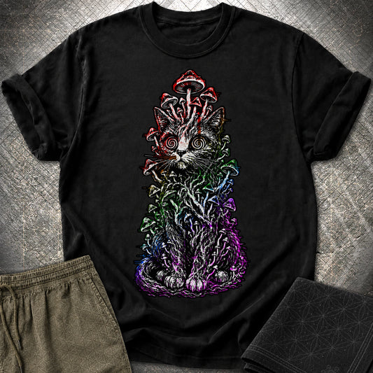 Trippy Mushroom Cat T-Shirt - Trippy Mushroom Cat T-Shirt - Black
