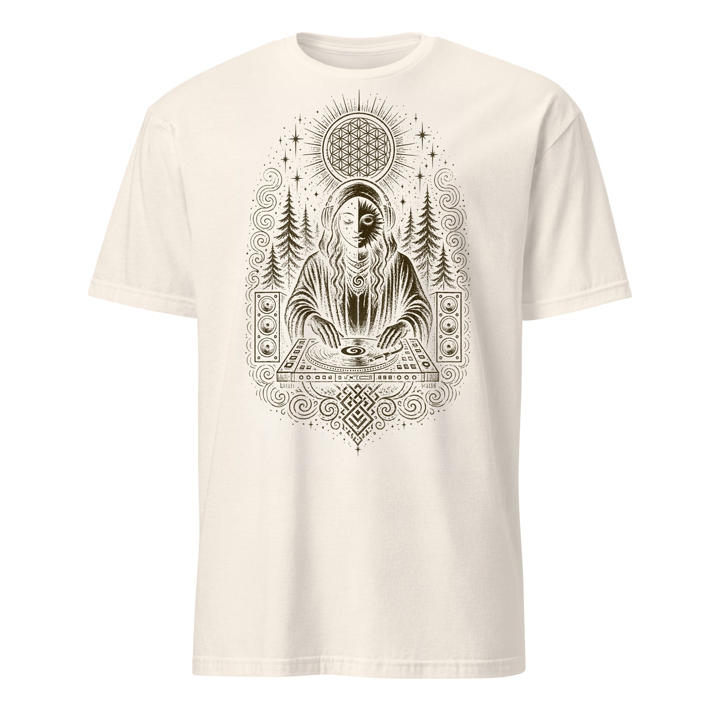 Mystic DJ T-Shirt, Psychedelic Rave Goddess Shirt, Sacred Geometry Festival Graphic Tee
