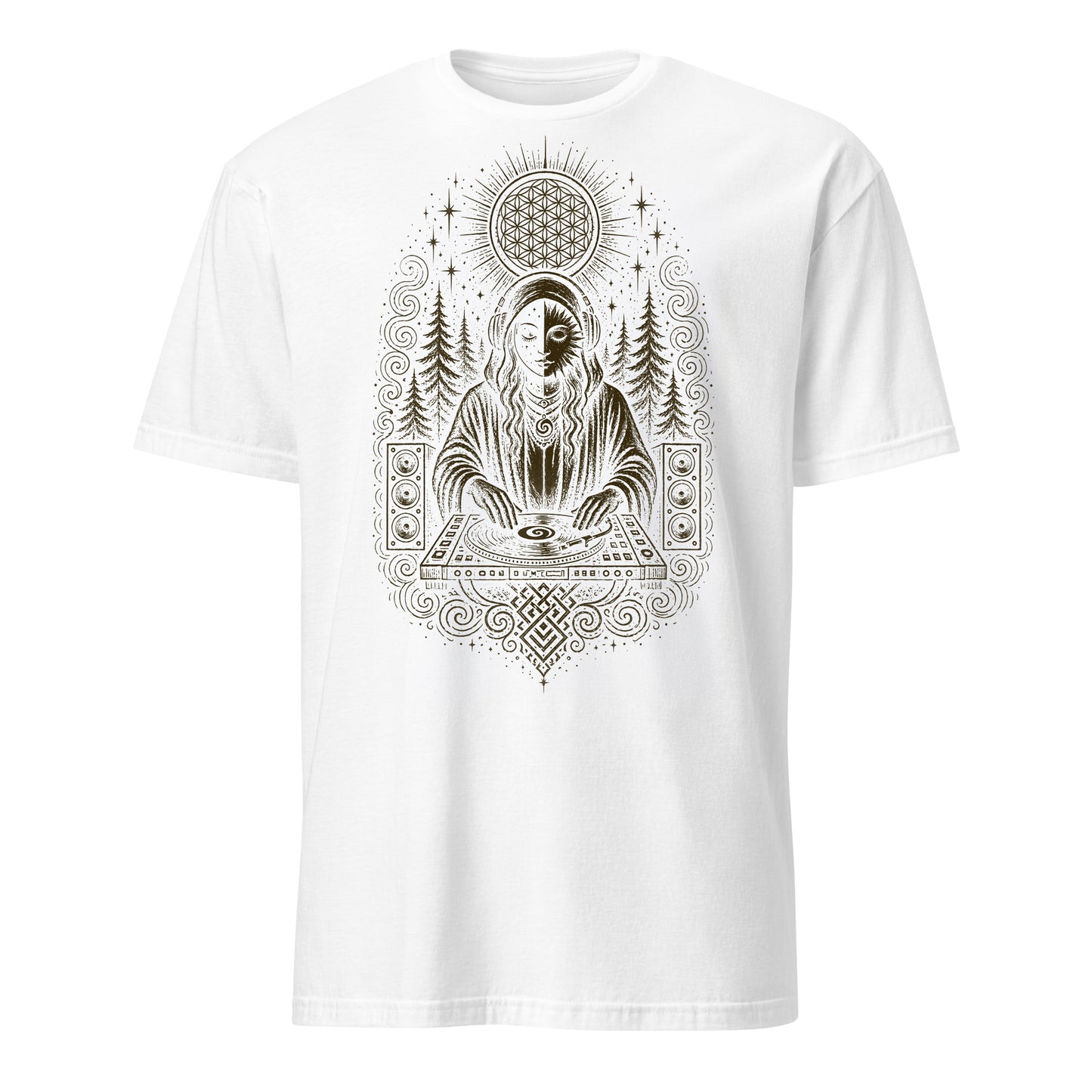 Mystic DJ T-Shirt, Psychedelic Rave Goddess Shirt, Sacred Geometry Festival Graphic Tee