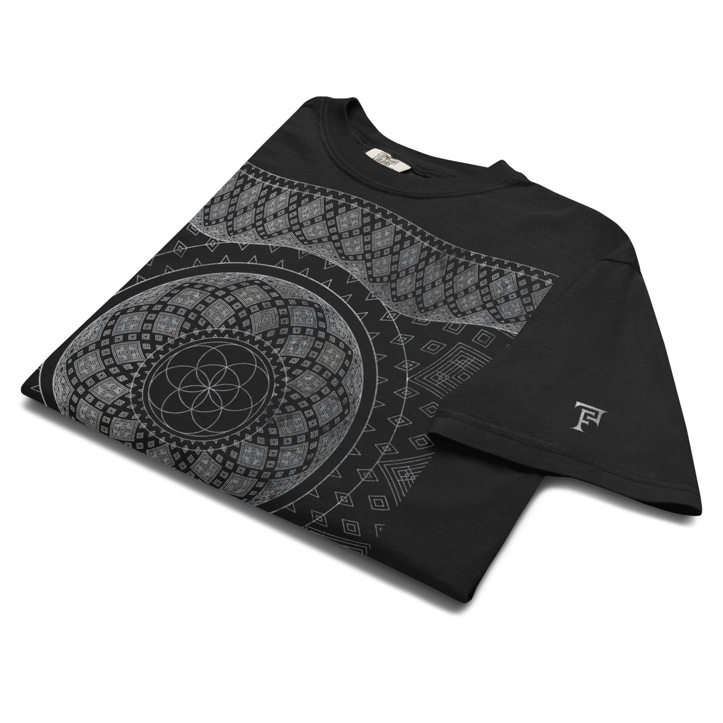 Silver Geometry Flower & Seed of Life Heavyweight Comfort T-Shirt