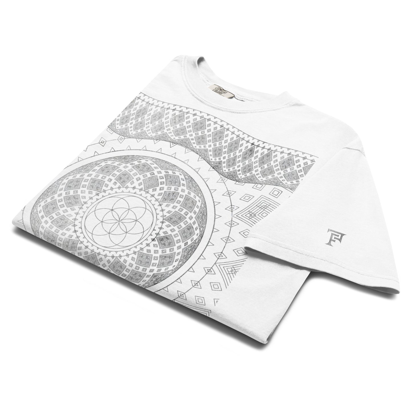 Silver Geometry Flower & Seed of Life Heavyweight Comfort T-Shirt