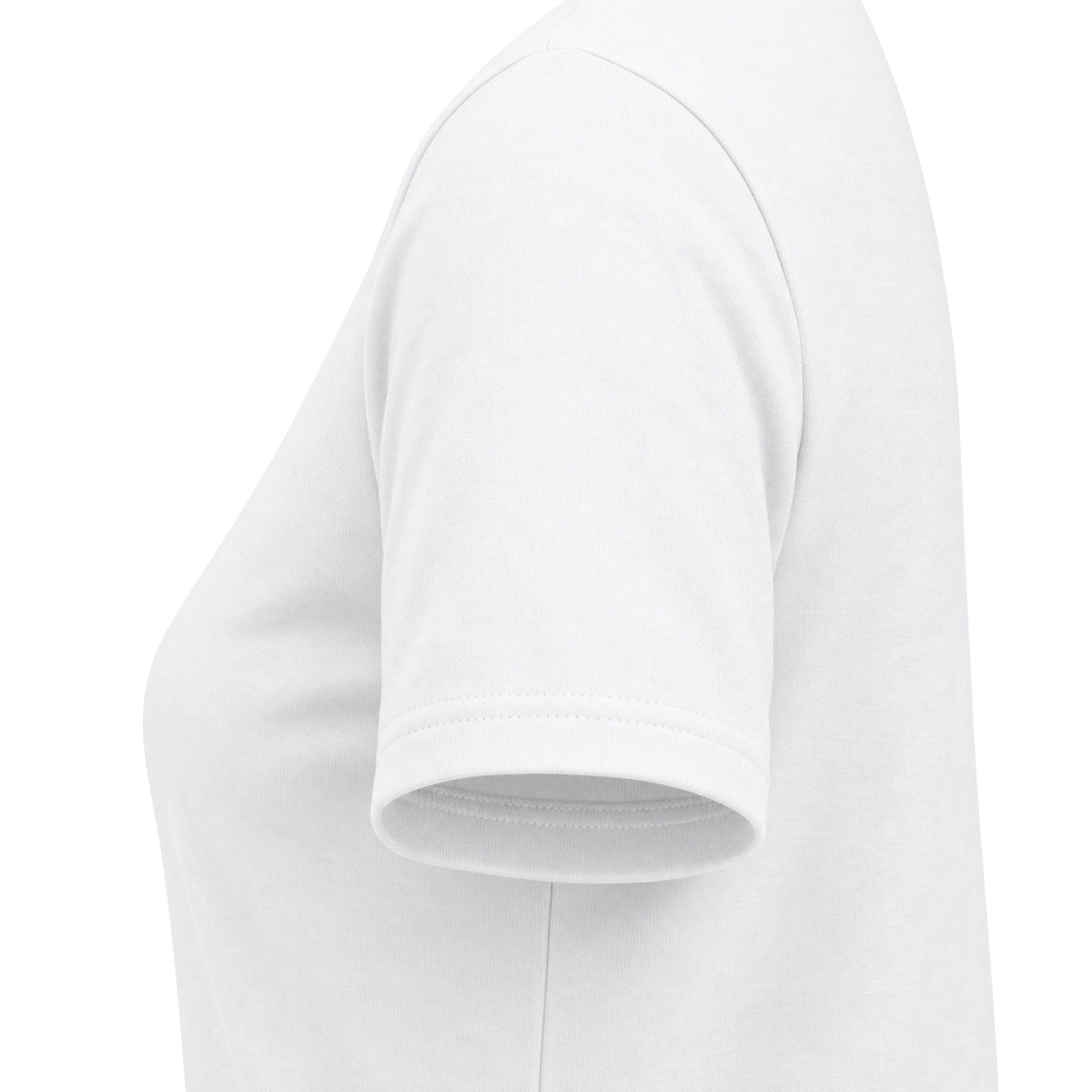 Gildan 64000L sleeve & stitching on a white, unprinted garment